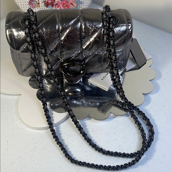 Coach Silver Metallic Quilted Shoulder Bag - Picture 15 of 16